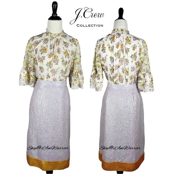 J.Crew Collection NWT Rare iridescent lavender & marigold sequin pencil skirt - Picture 2 of 9